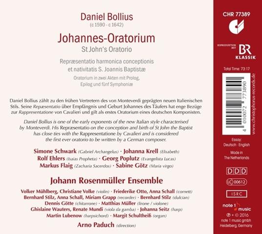 Bollius. Johannes Oratorium - CD Audio - 2