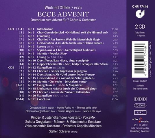 Ecce Advenit. Oratorio - CD Audio di Winfried Offele - 2