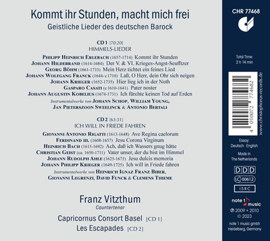 Kommt Ihr Stunden, Macht Mich Frei - Sacred Songs Of The German Baroque Era - CD Audio di Franz - Capricornus Consort Basel Vitzthum - 2