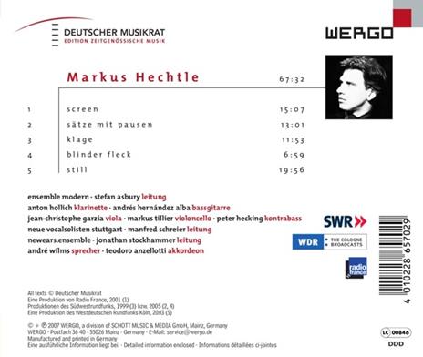 Screen - Sätze Mit Pausen - Klage - CD Audio di Ensemble Modern,Markus Hechtle - 2
