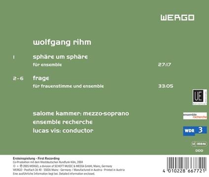 Sphare Um Sphare fur Ense - CD Audio di Wolfgang Rihm