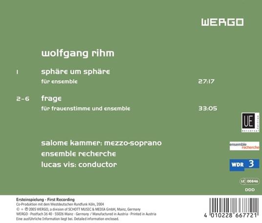 Sphare Um Sphare fur Ense - CD Audio di Wolfgang Rihm