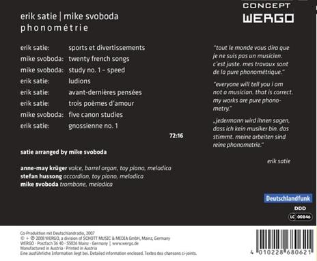 Phonometrie. Sports Et Div - CD Audio di Erik Satie - 2