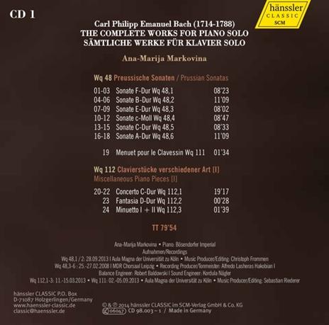 Musica per pianoforte completa - CD Audio di Carl Philipp Emanuel Bach,Ana-Marija Markovina - 2
