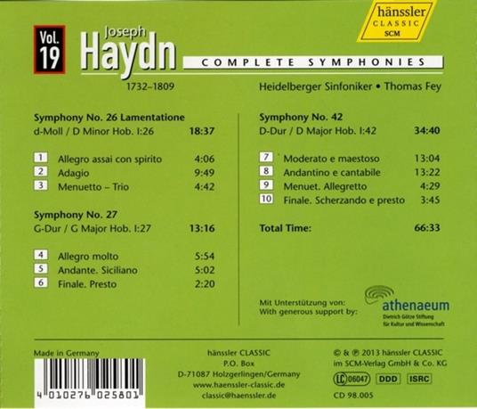 Sinfonie vol.19 - CD Audio di Franz Joseph Haydn,Thomas Fey - 2