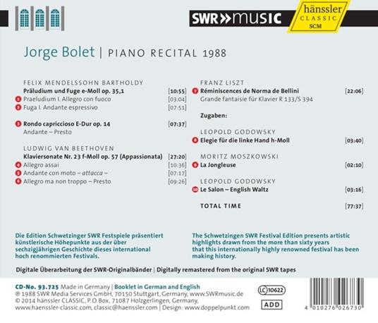 Piano Recital 1988 - CD Audio di Jorge Bolet - 2