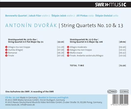 Quartetti per archi n.10 op.51, n.13 op.106 - CD Audio di Antonin Dvorak - 2