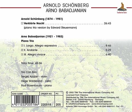 Verklarte Nacht / Piano trio - CD Audio di Arnold Schönberg,Arno Babadjanian,Trio con Brio - 2