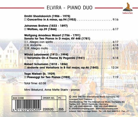 Piano Duo - CD Audio di Johannes Brahms,Wolfgang Amadeus Mozart,Dmitri Shostakovich,Elvira - 2