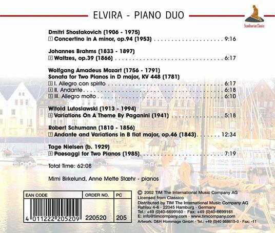 Piano Duo - CD Audio di Johannes Brahms,Wolfgang Amadeus Mozart,Dmitri Shostakovich,Elvira - 2