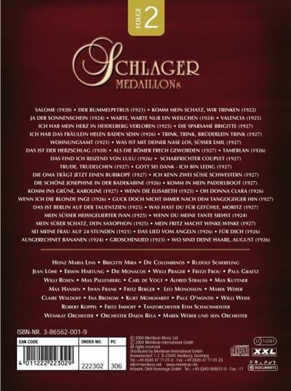 Schlager Medaillons Vol 2: Der Schlager Lernt Das Laufen 1920-1927 (2 CD) - CD Audio