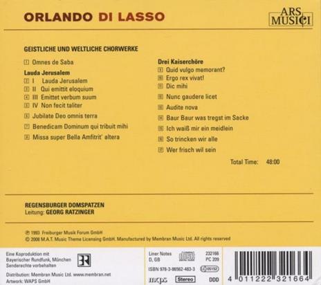 Geistliche und Weltliche Chorwerke - CD Audio di Orlando Di Lasso,Regensburger Domspatzen - 2