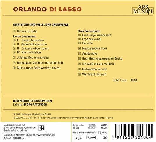 Geistliche und Weltliche Chorwerke - CD Audio di Orlando Di Lasso,Regensburger Domspatzen - 3