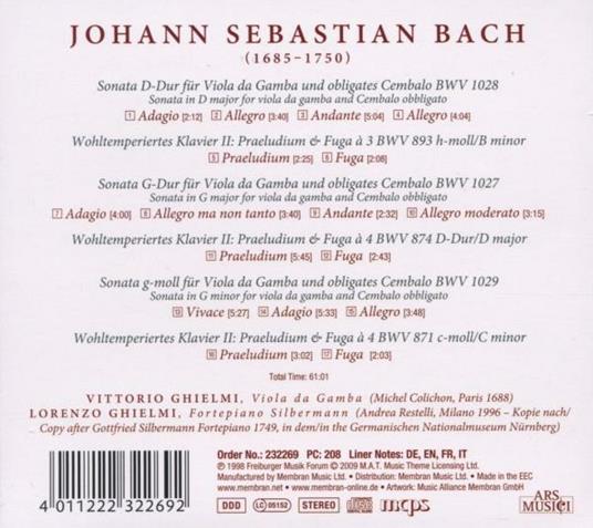 Sonate per viola da gamba e cembalo - Preludi e fughe - CD Audio di Johann Sebastian Bach,Lorenzo Ghielmi,Vittorio Ghielmi - 2