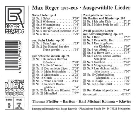 Ausgewaehlte Lieder - CD Audio di Max Reger - 2
