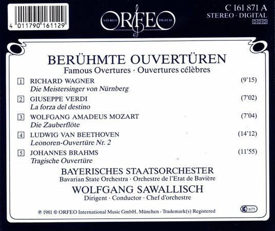 Overtures celebri - CD Audio di Ludwig van Beethoven,Wolfgang Amadeus Mozart,Giuseppe Verdi,Richard Wagner,Wolfgang Sawallisch - 2