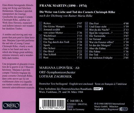 Die Weise von Liebe und Tod des Cornets Christoph Rilke - CD Audio di Frank Martin,ORF Symphony Orchestra,Marjana Lipovsek - 2