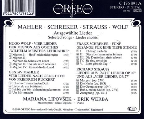 Ausgewahlte Lieder - CD Audio di Gustav Mahler,Richard Strauss,Franz Schreker,Marjana Lipovsek,Erik Werba - 2