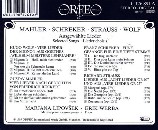 Ausgewahlte Lieder - CD Audio di Gustav Mahler,Richard Strauss,Franz Schreker,Marjana Lipovsek,Erik Werba - 2