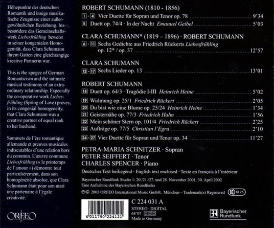 Lieder e duetti - CD Audio di Robert Schumann,Clara Schumann,Peter Seiffert,Petra Maria Schnitzer - 2