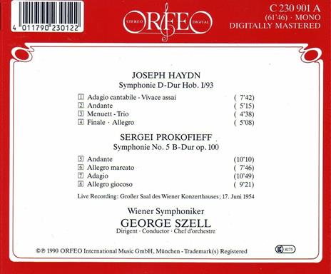 Sinfonia n.93 / Sinfonia n.5 op.100 - CD Audio di Franz Joseph Haydn,Sergei Prokofiev,George Szell,Wiener Symphoniker - 2
