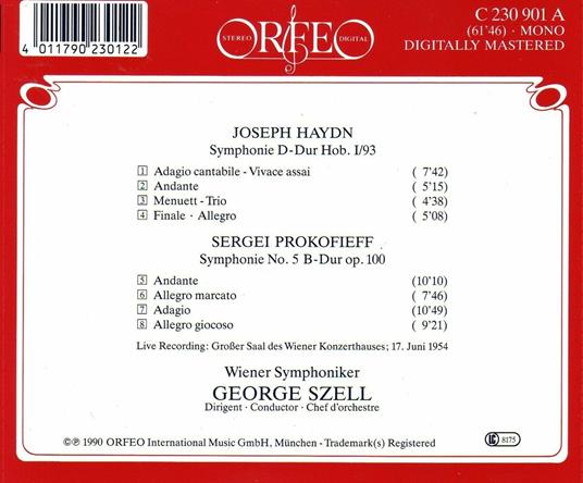 Sinfonia n.93 / Sinfonia n.5 op.100 - CD Audio di Franz Joseph Haydn,Sergei Prokofiev,George Szell,Wiener Symphoniker - 2