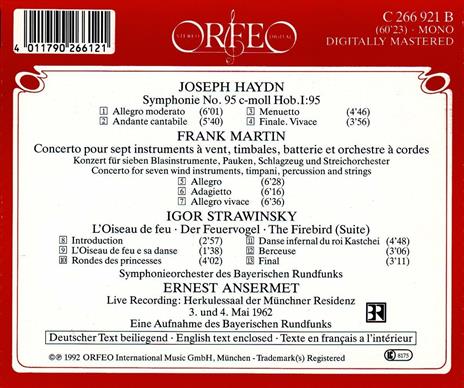 Sinfonia n.95 / Concerto / L'uccello di fuoco Suite - CD Audio di Franz Joseph Haydn,Igor Stravinsky,Frank Martin,Ernest Ansermet - 2