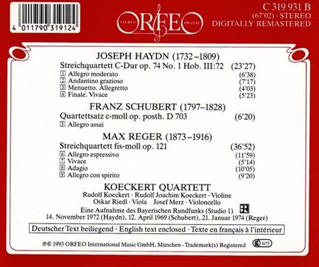 Quartetti per archi - CD Audio di Franz Joseph Haydn,Franz Schubert,Max Reger,Koeckert Quartet - 2