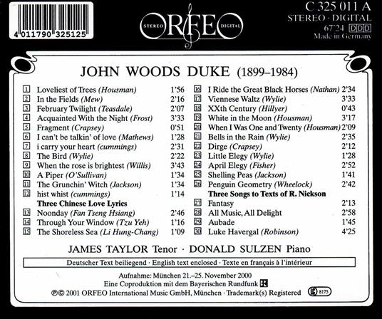 Lieder - CD Audio di James Taylor,John Woods Duke,Donald Sulzen - 2