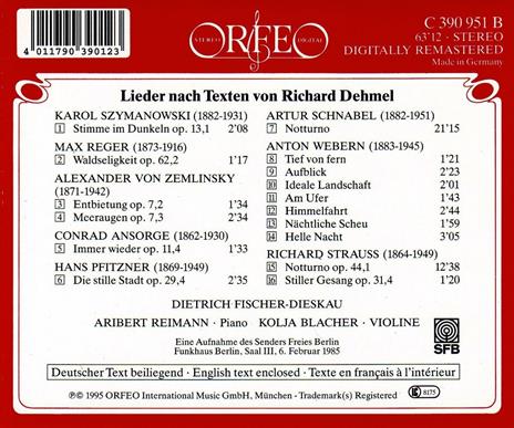 Dehmel-Lieder - CD Audio di Dietrich Fischer-Dieskau,Aribert Reimann,Kolja Blacher - 2