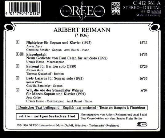 Lieder - CD Audio di Aribert Reimann - 2