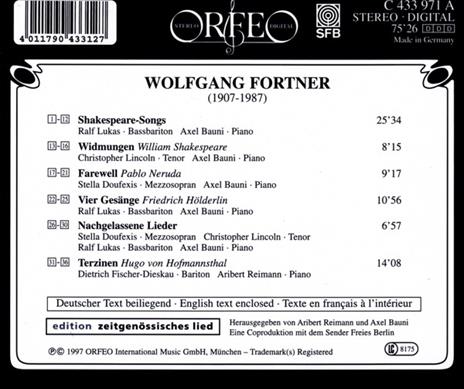 Lieder: Shakespeare-Songs Widmungen Farewell Vier - CD Audio di Wolfgang Fortner - 2