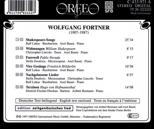 Lieder: Shakespeare-Songs Widmungen Farewell Vier - CD Audio di Wolfgang Fortner - 2