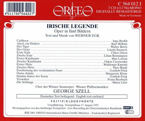 Irische Legende - CD Audio di Werner Egk,George Szell,Wiener Philharmoniker,Margarete Klose,Coro dell'Opera di Vienna - 2