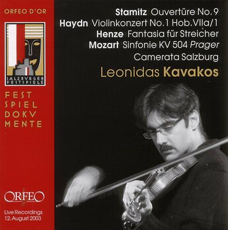 Ouverture n.9 - Concerto per violino n.1 - Fantasia - Sinfonia KV504 - CD Audio di Franz Joseph Haydn,Wolfgang Amadeus Mozart,Hans Werner Henze,Johann Stamitz,Leonidas Kavakos