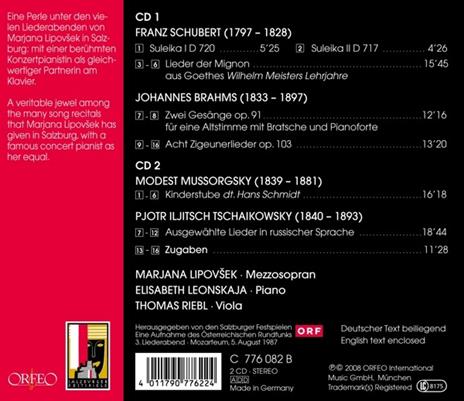 Lieder De Brahams Moussorgsky - CD Audio di Marjana Lipovsek - 2