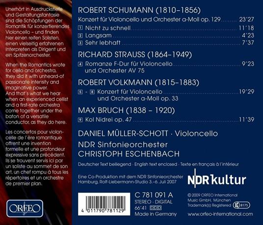 Concerto per violoncello op.129 / Romanza / Concerto per violoncello op.33 - CD Audio di Robert Schumann,Max Bruch,Robert Volkmann,NDR Symphony Orchestra,Daniel Müller-Schott - 2