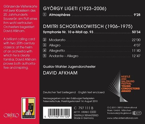 Atmosphères / Sinfonia n.10 op.93 - CD Audio di Dmitri Shostakovich,György Ligeti,Gustav Mahler Jugendorchester,David Afkham - 2