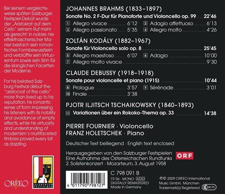 Sonate per violoncello e pianoforte - CD Audio di Johannes Brahms,Claude Debussy,Zoltan Kodaly,Pierre Fournier,Franz Holetschek - 2