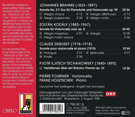 Sonate per violoncello e pianoforte - CD Audio di Johannes Brahms,Claude Debussy,Zoltan Kodaly,Pierre Fournier,Franz Holetschek - 2