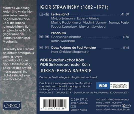 Le Rossignol - CD Audio di Igor Stravinsky,Jukka-Pekka Saraste,WDR Symphony Orchestra,Mojca Erdmann - 2