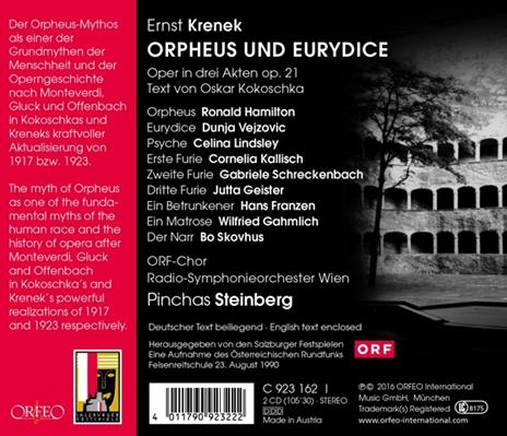 Orfeo ed Euridice - CD Audio di Pinchas Steinberg,Wiener Symphoniker,Ernst Krenek - 2