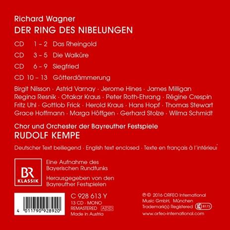 L'anello Del Nibelungo (Der Ring des Nibelungen) - CD Audio di Richard Wagner,Birgit Nilsson,Astrid Varnay,Régine Crespin,Hans Hopf,Gottlob Frick,Gerhard Stolze,Fritz Uhl,Jerome Hines,Rudolf Kempe,Bayreuth Festival Orchestra - 2