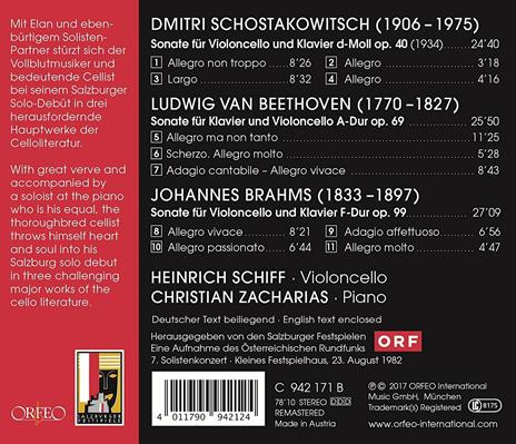 Sonate per violoncello e pianoforte - CD Audio di Ludwig van Beethoven,Johannes Brahms,Dmitri Shostakovich,Christian Zacharias,Heinrich Schiff - 2