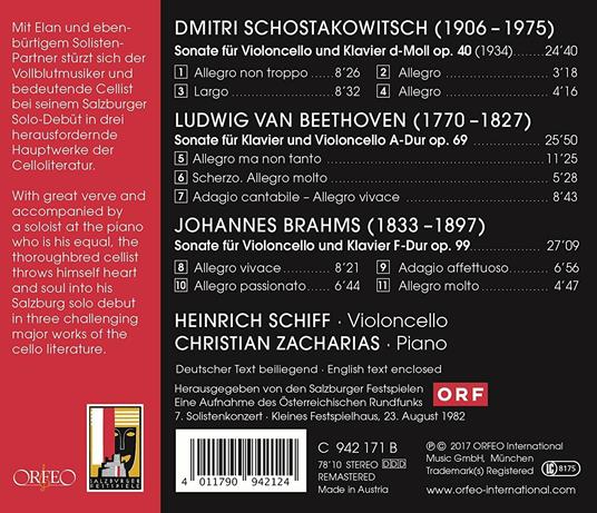 Sonate per violoncello e pianoforte - CD Audio di Ludwig van Beethoven,Johannes Brahms,Dmitri Shostakovich,Christian Zacharias,Heinrich Schiff - 2