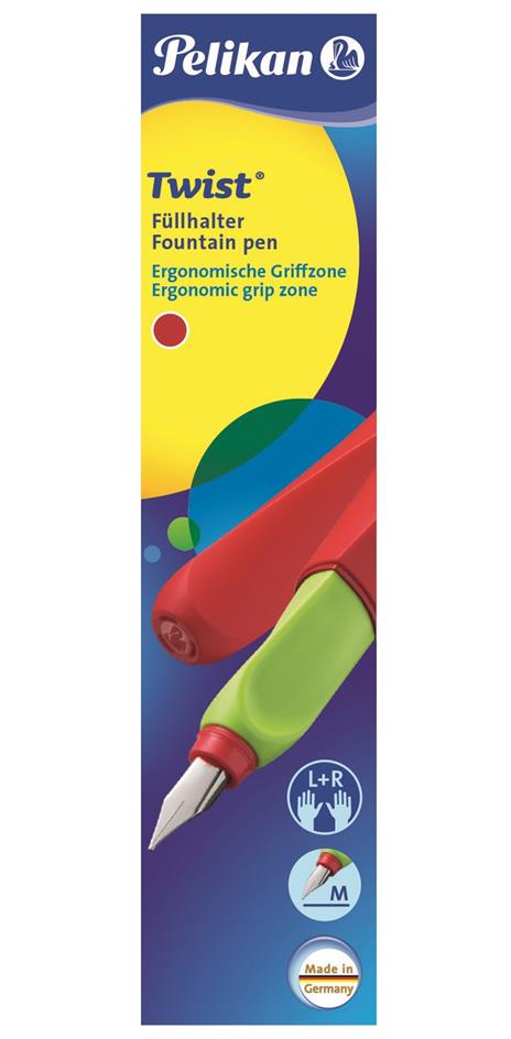 Penna stilografica Pelikan Twist ricaricabile per destrimani e mancini, impugnatura ergonomica triangolare Rosso-Verde