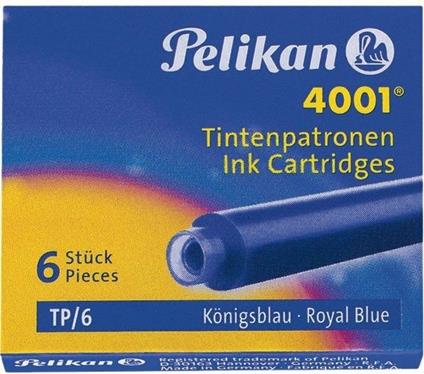 Cartucce per stilografica Pelikan 4001 TP/6 cancellabile con Super Pirat blu royal. Confezione 6 pezzi