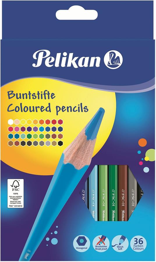 Pastelli Pelikan fusto laccato. Confezione 36 matite colorate