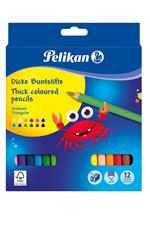 Pastelli triangolari Pelikan Maximina 5mm, fusto laccato. Confezione 12 matite colorate + Temperamatite