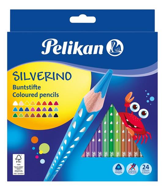 Matite colorate Pelikan triangolari ergonomiche per bambini. Confezione da  24 colori serie Silverino. Diametro 3 mm - Pelikan - Cartoleria e scuola